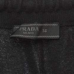 Pre Owned Prada Black Leather Trim Cashmere Knit Pants 4XL