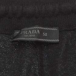 Pre Owned Prada Black Leather Trim Cashmere Knit Pants 4XL