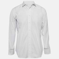 مملوكة مسبقًا Prada White/Blue Pinstriped Poplin Shirt L