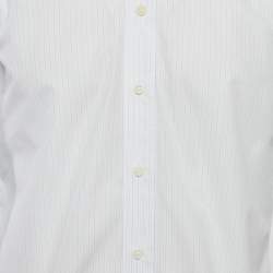 مملوكة مسبقًا Prada White/Blue Pinstriped Poplin Shirt L