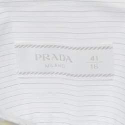 مملوكة مسبقًا Prada White/Blue Pinstriped Poplin Shirt L