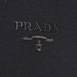 Pre Owned تي شيرت برادا جيرسي مطرز بشعار أسود مقاس كبير جدًا