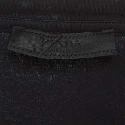 Pre Owned تي شيرت برادا جيرسي مطرز بشعار أسود مقاس كبير جدًا