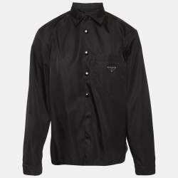Pre Owned Prada Black Re-Nylon Logo Plaque Long Sleeve Shirt L