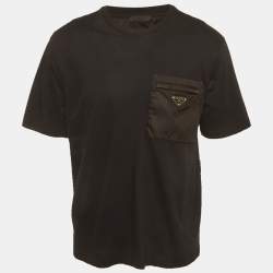 Pre Owned Prada Black Jersey and Nylon Pocket Detail T-Shirt XL