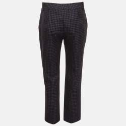 Pre Owned Prada Blue/Black Plaid Pattern Wool Blend Trousers S