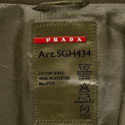 Pre Owned Prada Green Synthetic Military Style Unzippable Hood Jacket S