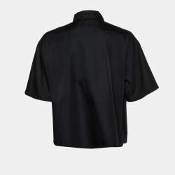 Pre Owned Prada Black Re-Nylon Logo Detail Short Sleeve Shirt L