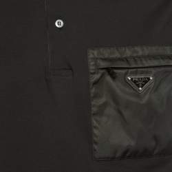 مملوكة مسبقًا Prada Black Stretch Cotton Re-Nylon Detail Pocket Polo T-Shirt XL 