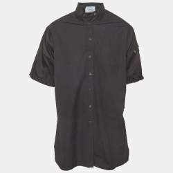 مملوكة مسبقًا Prada Black Cotton Triangle Logo Short Sleeve Shirt XS
