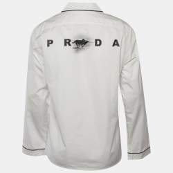 Pre Owned قميص برادا بيجاما قطن أبيض مطبوع مقاس متوسط - ميديوم
