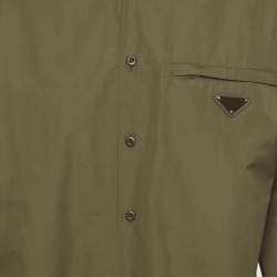 Pre Owned Prada Olive Green Cotton Logo Plague Shirt M