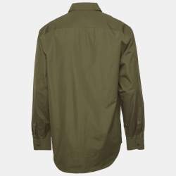 Pre Owned Prada Olive Green Cotton Logo Plague Shirt M