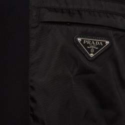 Pre Owned Prada Black Re-Nylon Triangle Logo Cotton Blend Polo T-Shirt XXL