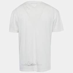 Pre Owned Prada White Graphic Print Jersey Crewneck T-Shirt XL