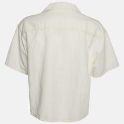 مملوكة مسبقًا Prada Cream Chambray Button Up Bowling Shirt M