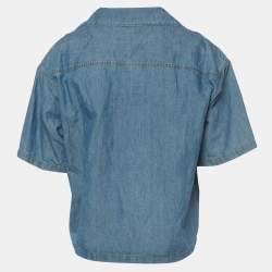 مملوكة مسبقًا Prada Blue Triangle Logo Detail Chambray Oversized Shirt M