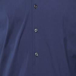 Pre Owned Prada Navy Blue Stretch Poplin Slim Fit Shirt M