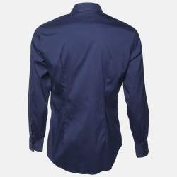 Pre Owned Prada Navy Blue Stretch Poplin Slim Fit Shirt M