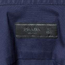 Pre Owned Prada Navy Blue Stretch Poplin Slim Fit Shirt M