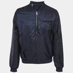 Pre Owned Prada Navy Blue Leather Reversible Zip Up Bomber Jacket L