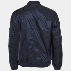 Pre Owned Prada Navy Blue Leather Reversible Zip Up Bomber Jacket L