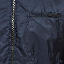 Pre Owned Prada Navy Blue Leather Reversible Zip Up Bomber Jacket L