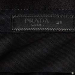 Pre Owned Prada Black Gabardine and Satin Straight Fit Tailored Trousers M