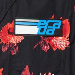 Pre Owned Prada Black Floral Print Cotton Logo Detail Bowling Shirt S