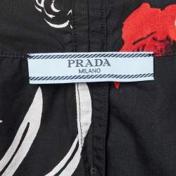 Pre Owned Prada Black Floral Print Cotton Logo Detail Bowling Shirt S