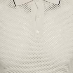 Pre Owned Prada Cream Silk and Cotton Blend Mesh Knit Polo T-Shirt S