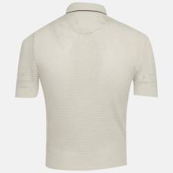 Pre Owned Prada Cream Silk and Cotton Blend Mesh Knit Polo T-Shirt S