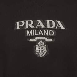 Pre Owned Prada Black Printed Jersey Crewneck Sweatshirt S