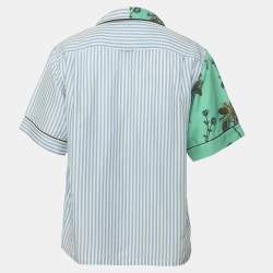 Pre Owned Prada Green/Blue Stripe Campanula Printed Poplin Double Match Split Bowling Shirt S