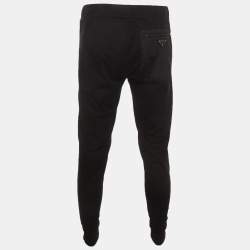 Pre Owned Prada Re-Nylon Black Logo Detail Technical Cotton Joggers Pants L