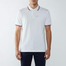 Pre Owned Prada White Cotton Pique Stripe Detail Polo T-Shirt L