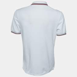 Pre Owned Prada White Cotton Pique Stripe Detail Polo T-Shirt L