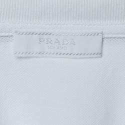 Pre Owned Prada White Cotton Pique Stripe Detail Polo T-Shirt L