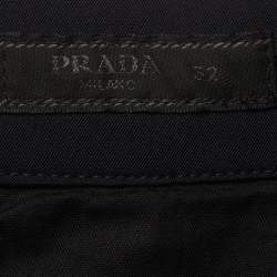 مملوكة مسبقًا Prada Navy Blue Synthetic Stretch Slim Fit Trousers XL