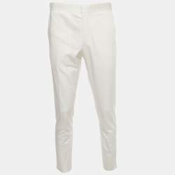 مملوكة مسبقًا Prada White Cotton Straight Fit Trousers XL/Waist 36" 