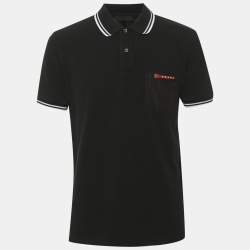 Pre Owned Prada Black Cotton Pique Striped Trim Detail Polo T-Shirt M