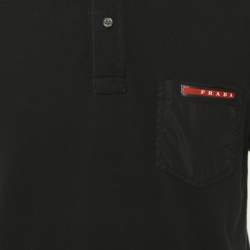 Pre Owned Prada Black Cotton Pique Striped Trim Detail Polo T-Shirt M