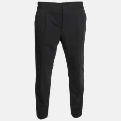 مملوكة مسبقًا Prada Black Wool Straight Fit Button-Up Trousers XL