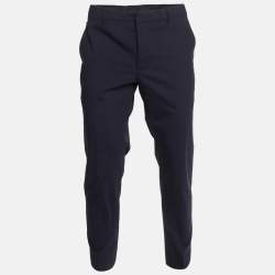 Pre Owned Prada Navy Blue Wool Blend Straight Leg Trousers L