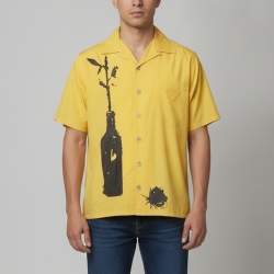 Pre Owned Prada Mustard Yellow Cotton Rose Print Bowling Shirt S