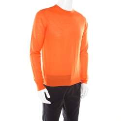Pre Owned Prada Arancio Orange Rib Knit Crew Neck Sweater L