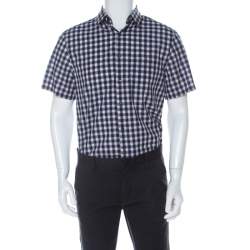 Prada Multicolor Check Cotton Short Sleeve Bowling Shirt L 
