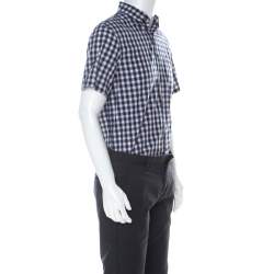 Prada Multicolor Check Cotton Short Sleeve Bowling Shirt L 