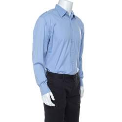 Prada Blue Cotton Blend Full Sleeve Shirt M