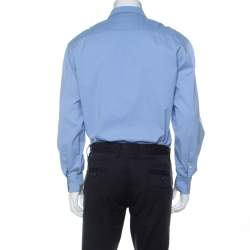 Prada Blue Cotton Blend Full Sleeve Shirt M